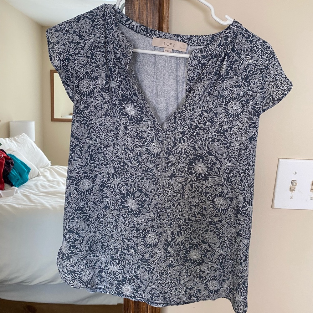 Navy Blue patterned LOFT blouse
